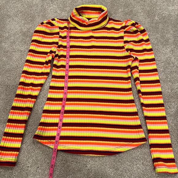 Maeve‎ by Anthropologie Women's Bright Striped Turtleneck Yellow Pink Size S - Picture 9 of 10